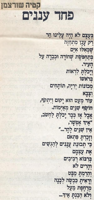 השיר פחד עננים מאת קטיה שורצמן, פורסם בדבר